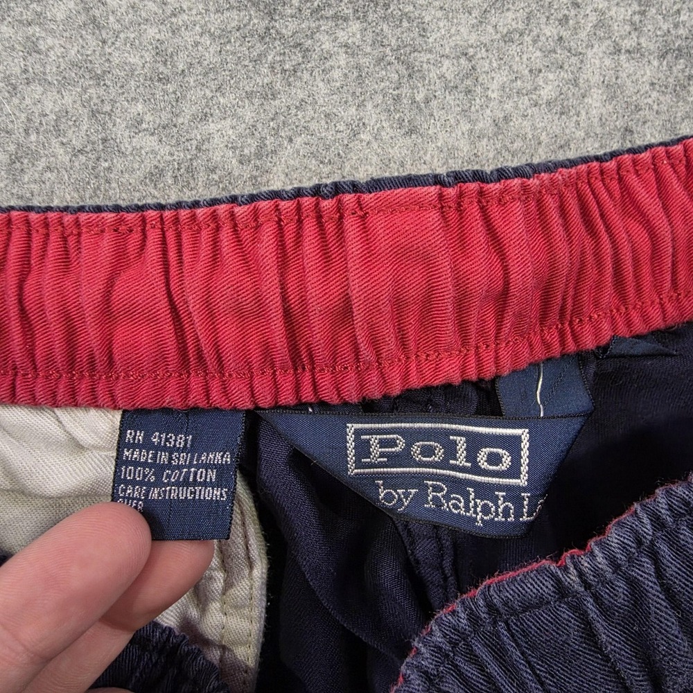 VTG Polo Ralph Lauren Shorts Mens 34 Blue Chino Pony Logo Elastic Waist 7 Inseam - Picture 8 of 16